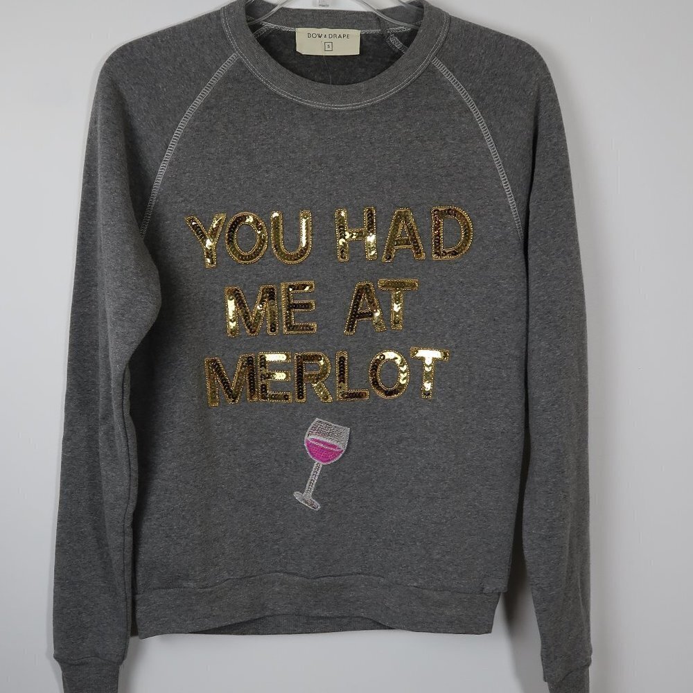 Bow & Drape You Had Me At Merlot Sequin Sweatshirt - Picture 2 of 8